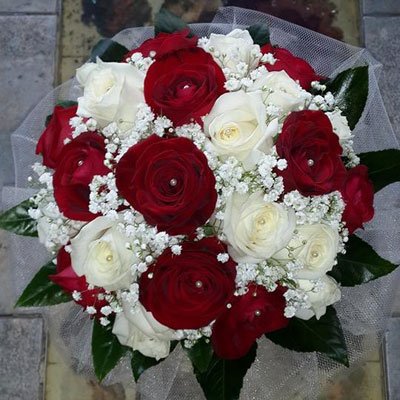 אדום לבן עם גיפסנית ופנינים - דבי פרחים