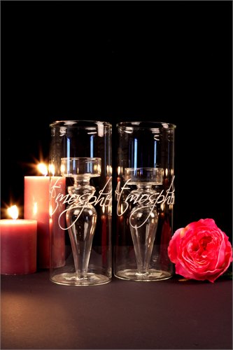 זוג פמוטי נרות מזכוכית - פרחי יערה