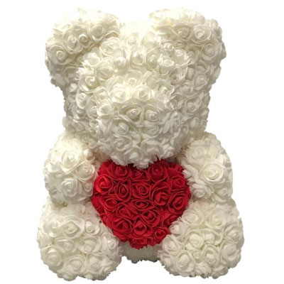 דובי סול לבן עם לב אדום 40 ס"מ - פרחי עירית